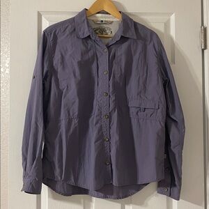 Royal Robbins Women Go Everywhere Button Down Purple Shirt Size L 100% Nylon